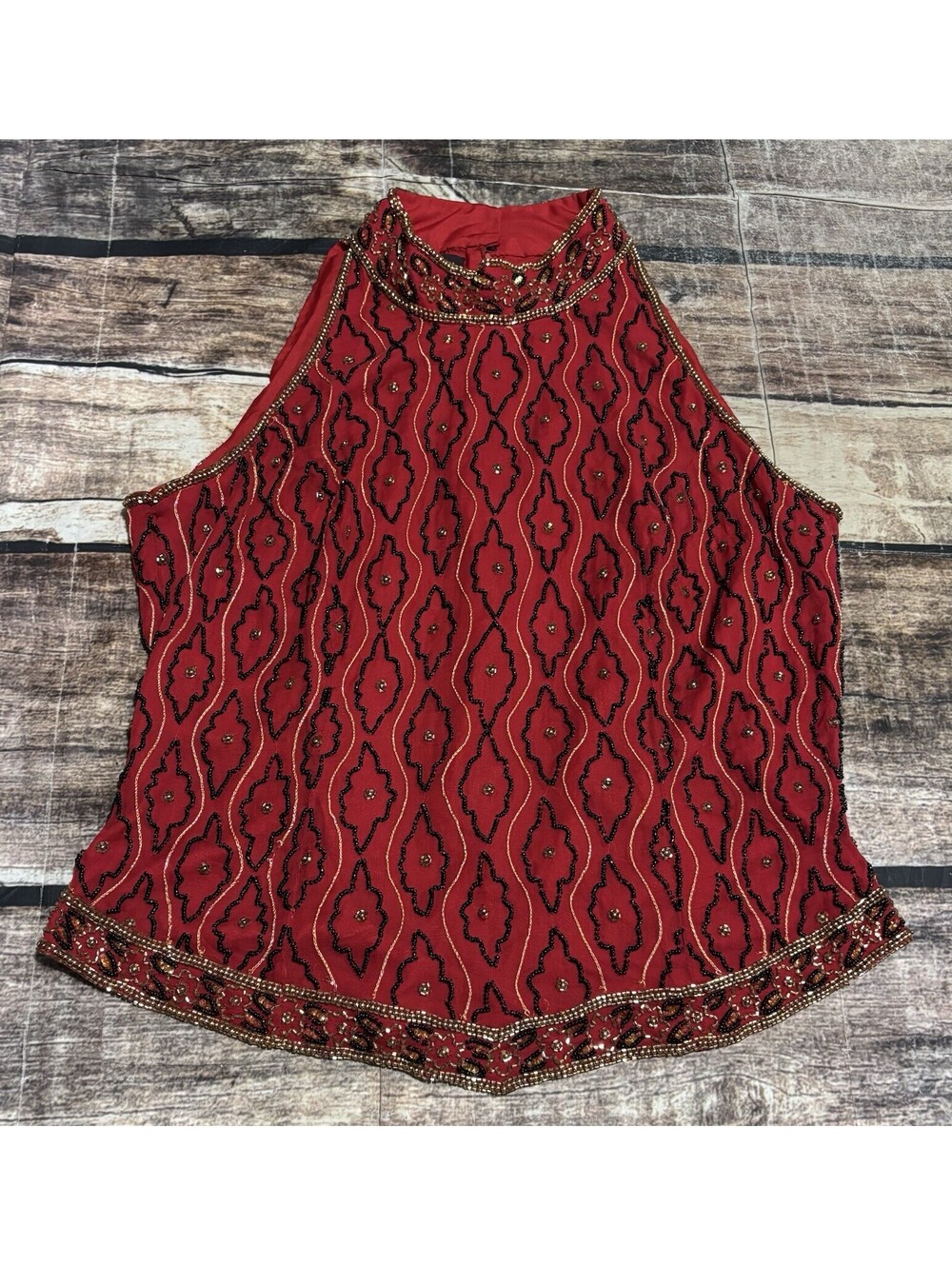 VTG Marina Bresler Top Womens Large Silk Embellished Embroidered Lined Beaded